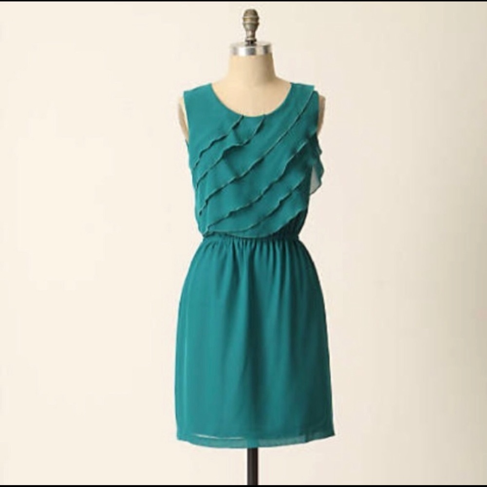 Anthropologie Shumaq Teal Ruffle Dress